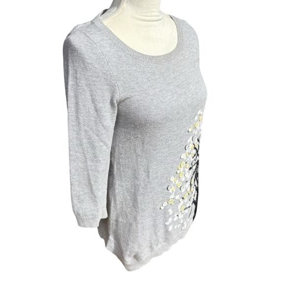 Anthro / HWR Monogram Wool Blend Cute as a‎ Button Tree Split Hem Sweater - XS - Picture 3 of 9